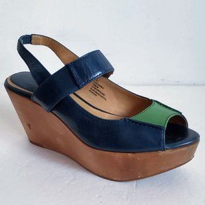 FRYE Blair Slingback Blue Green Platform Wedge Heel Sandals Colorblock